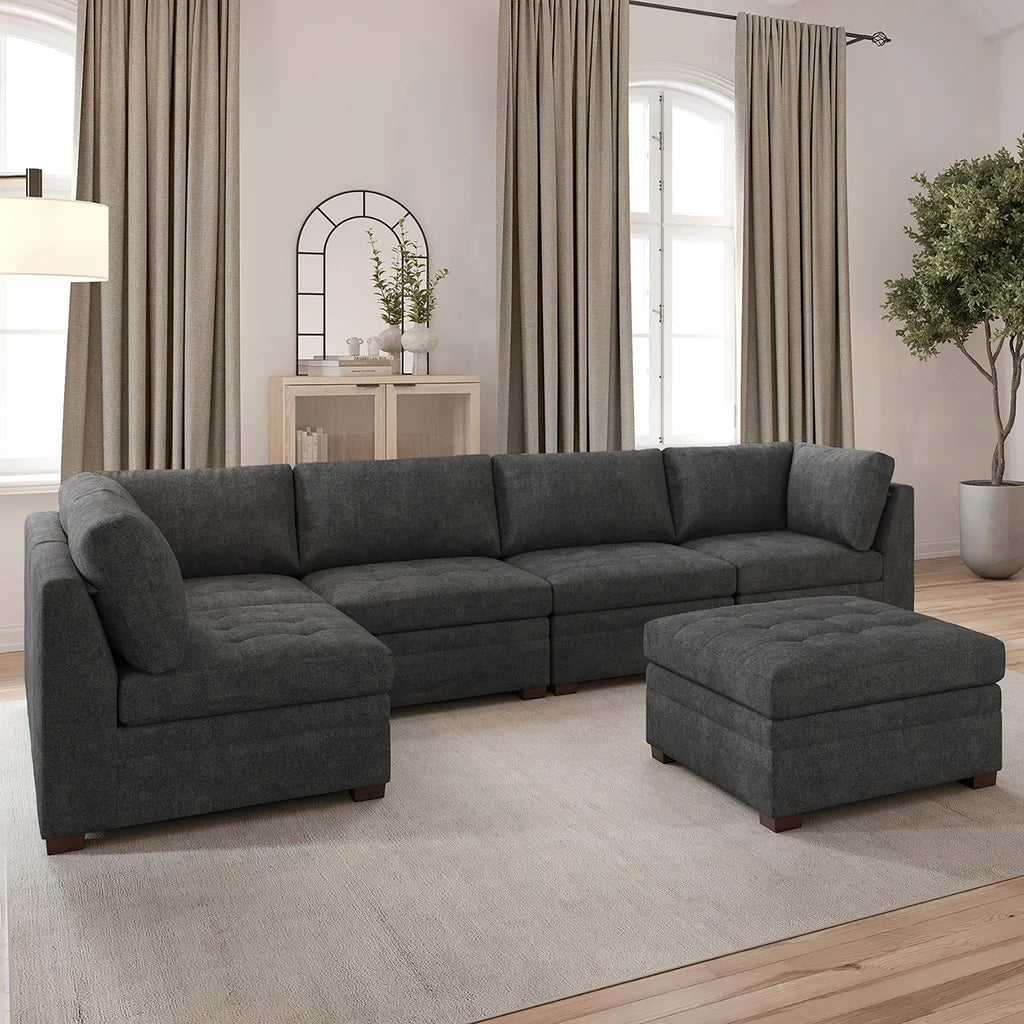 Thomasville Tisdale Modular Sectional 6-piece Dark Gray with Storage Ottoman