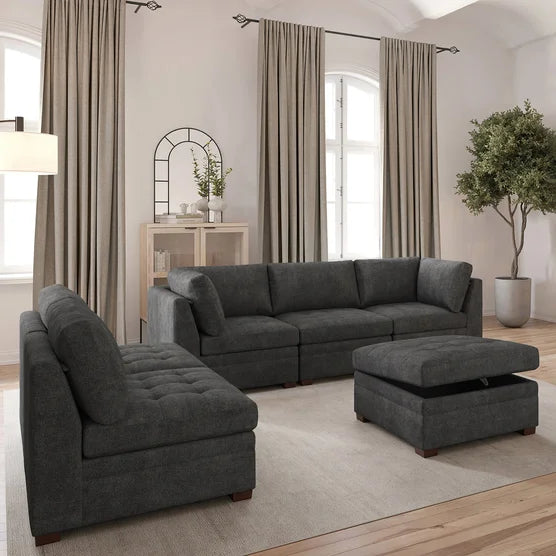 Thomasville Tisdale Modular Sectional 6-piece Dark Gray with Storage Ottoman