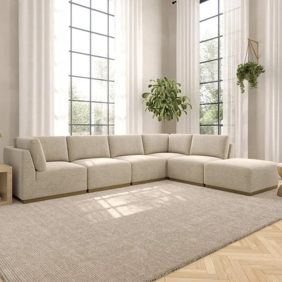Henredon Murphy Fabric 6-piece Modular Sectional with Ottoman, Beige