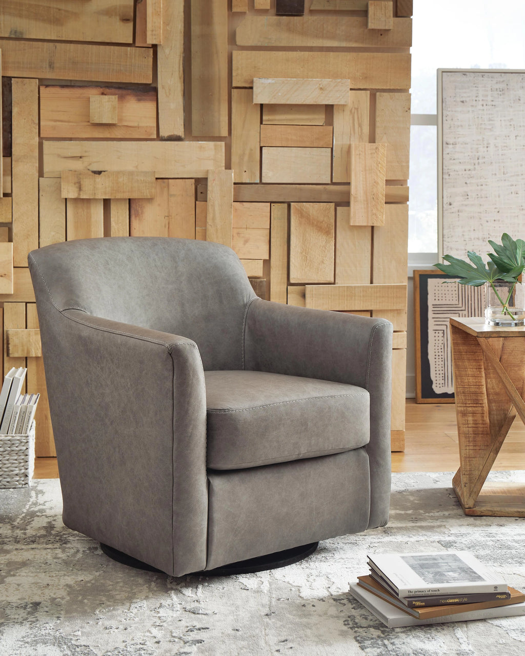 Bradney Leather Swivel Accent Chair