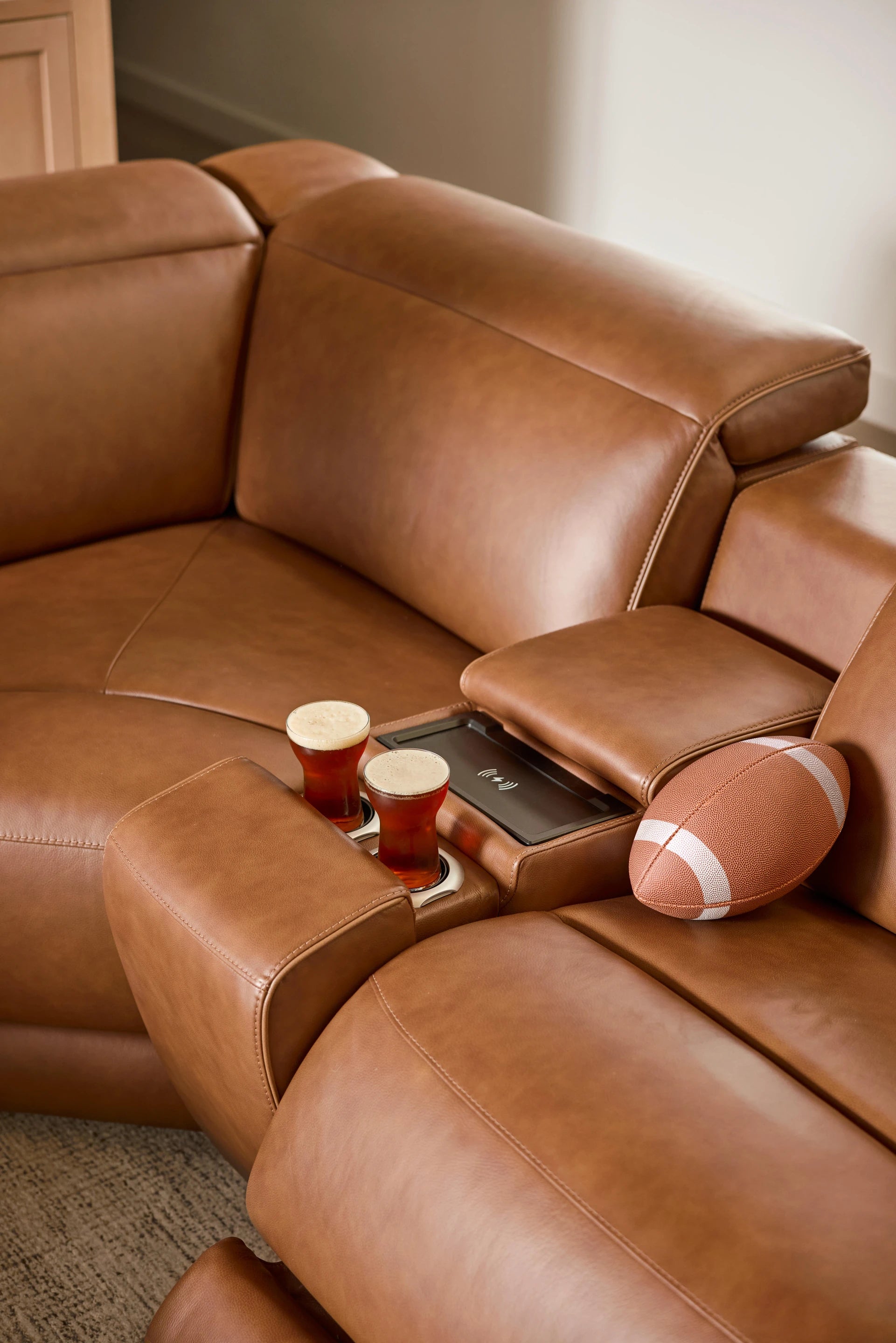 Rally-Up 6-Piece Dual Power Leather Reclining Modular Sectional with Console