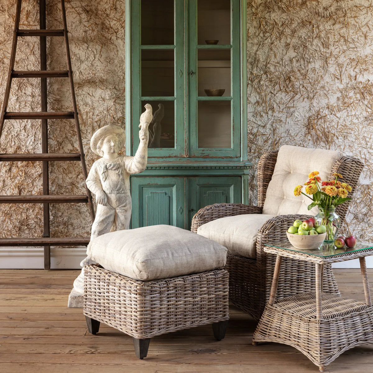 Cottage Rattan Wing Chair