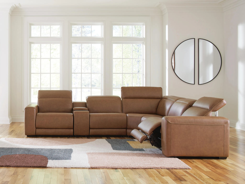 Rally-Up 6-Piece Dual Power Leather Reclining Modular Sectional with Console