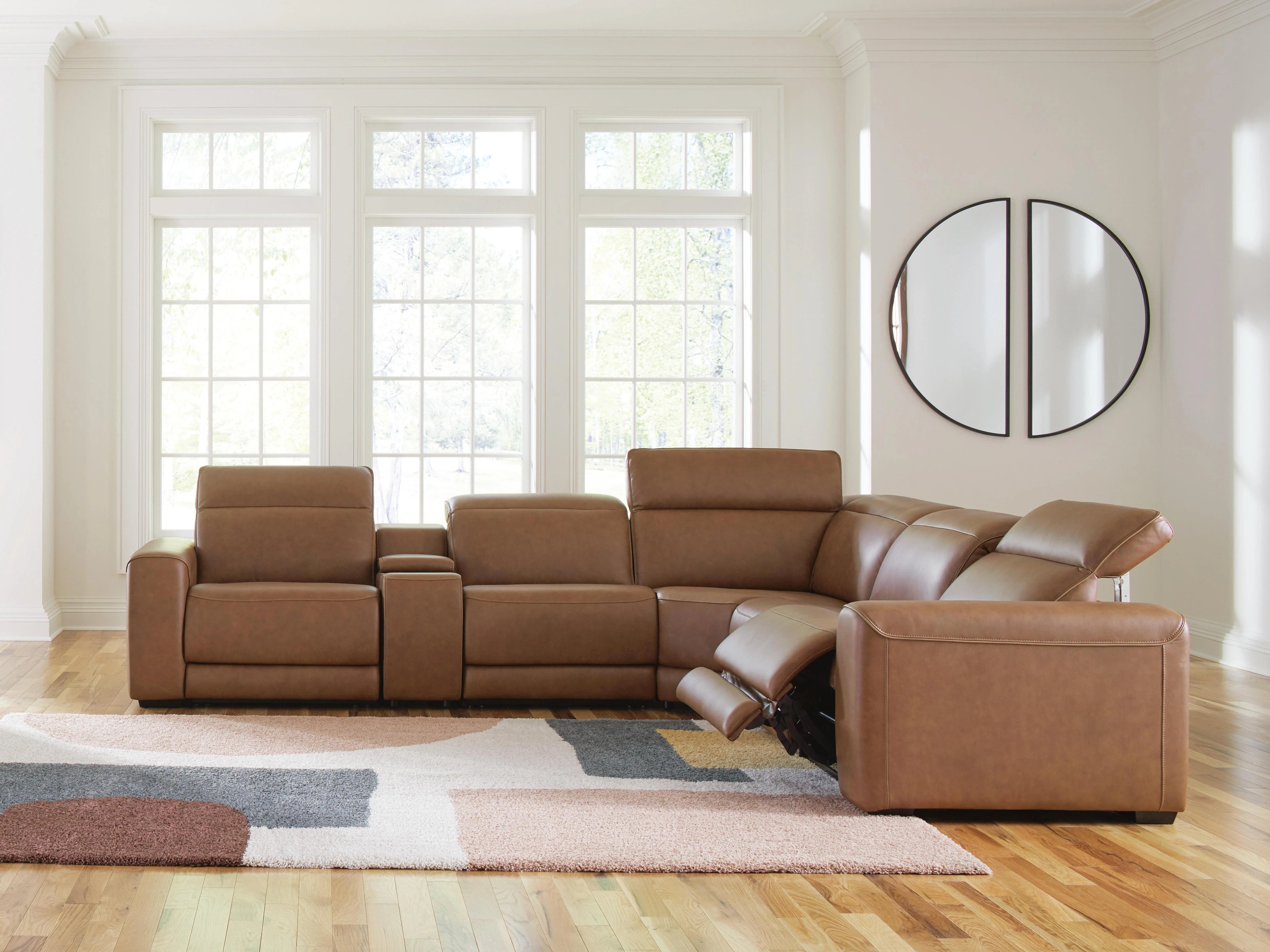 Rally-Up 6-Piece Dual Power Leather Reclining Modular Sectional with Console